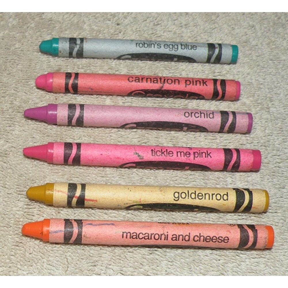 Vtg 90’s Binney & Smith Crayola Tickle Me Pink Robin’s Egg Blue Mac & Cheese +